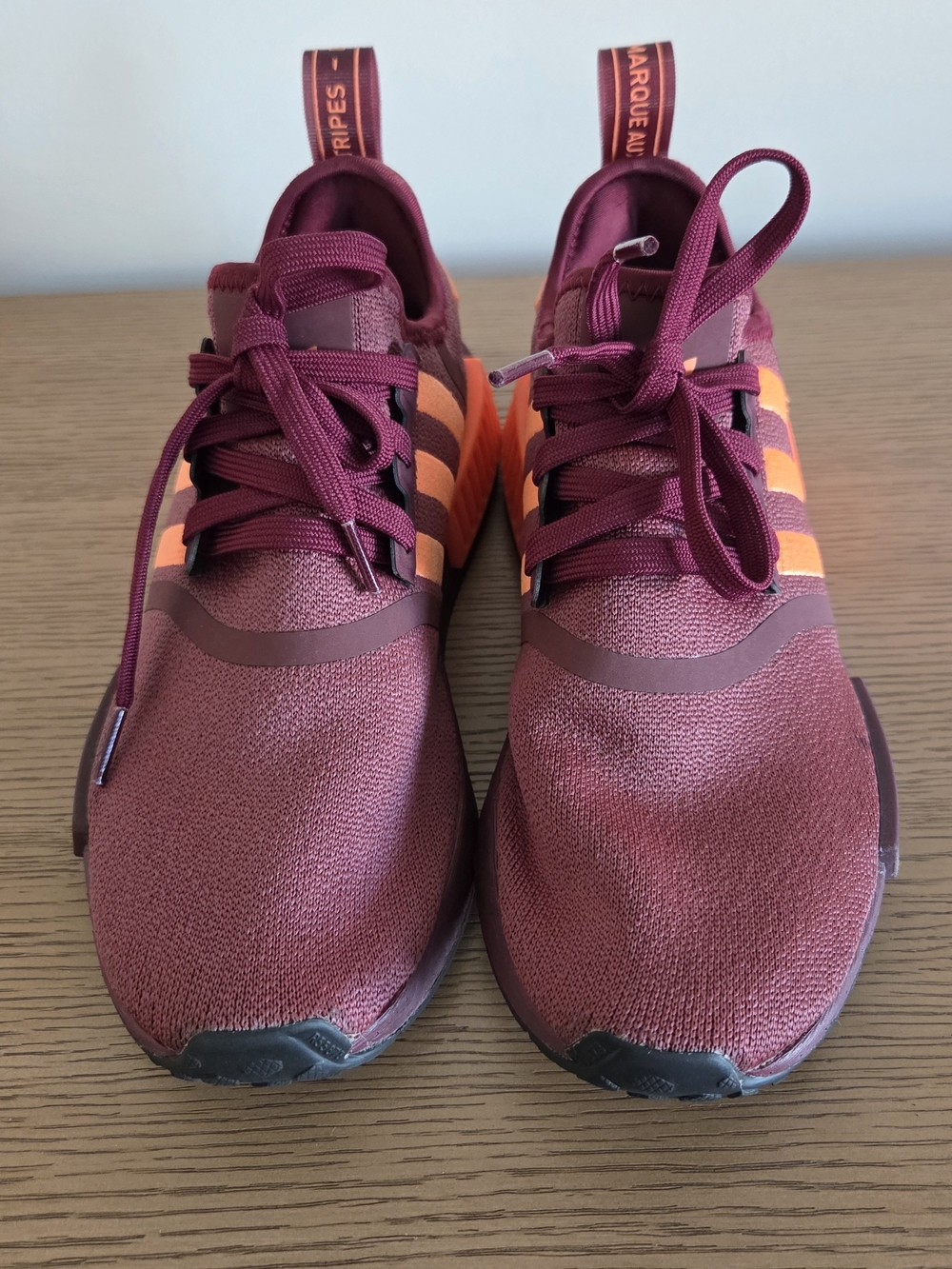 Kids Athletic Sneakers - Burgundy with Orange Stripes